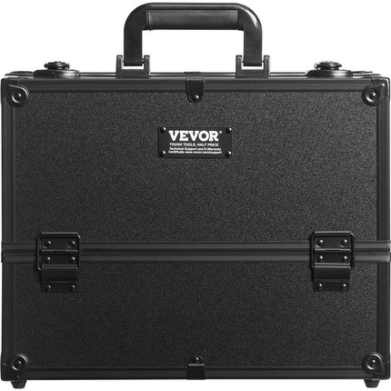 Makeup Train Case 370MM Large Portable Cosmetic Case, 6 Tier Trays Professional Makeup Storage Organizer Box Make Up Carrier with Handle And Strap Travel Case for Women and Girls - Black.