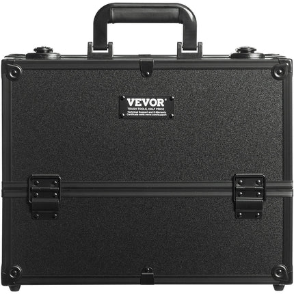 Makeup Train Case 370MM Large Portable Cosmetic Case, 6 Tier Trays Professional Makeup Storage Organizer Box Make Up Carrier with Handle And Strap Travel Case for Women and Girls - Black.