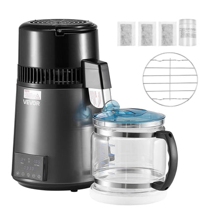 Water Distiller, 4L 1.1 Gallon Pure Water Purifier Filter For Home Table Countertop, 1750W Distilled Maker with Glass Pot, Stainless Steel Interior Drinking Machine to Make Clean Waters, Grey.