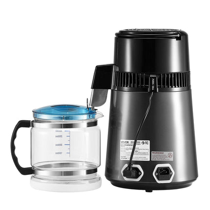 Water Distiller, 4L 1.1 Gallon Pure Water Purifier Filter For Home Table Countertop, 1750W Distilled Maker with Glass Pot, Stainless Steel Interior Drinking Machine to Make Clean Waters, Grey.