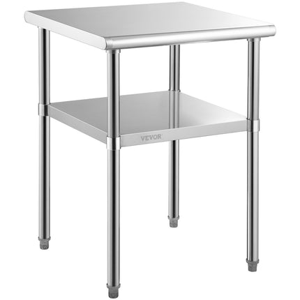 Stainless Steel Prep Table, 61 x 61 x 91.4 cm, 600lbs Load Capacity Heavy Duty Metal Worktable with Adjustable Undershelf & Universal Wheels, Commercial Workstation for Kitchen Garage Backyard.