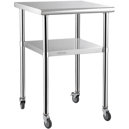 Stainless Steel Prep Table, 61 x 61 x 91.4 cm, 600lbs Load Capacity Heavy Duty Metal Worktable with Adjustable Undershelf & Universal Wheels, Commercial Workstation for Kitchen Garage Backyard.