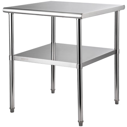 VEVOR Stainless Steel Work Prep Table Commercial Food Prep Table 30x30x36in.