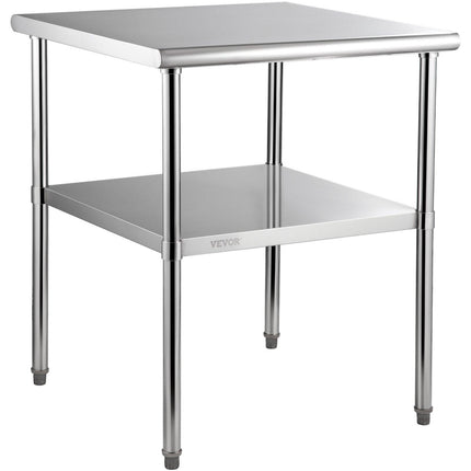 VEVOR Stainless Steel Work Prep Table Commercial Food Prep Table 30x30x36in.