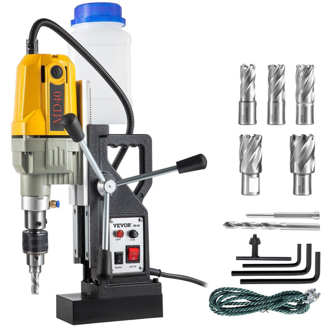 Magnetic Drill, 1100W 1.57" Boring Diameter, 2697lbf/12000N Portable Electric Mag Drill Press with 7 Bits, 580 RPM Max Speed Drilling Machine for any Surface and Home Improvement.