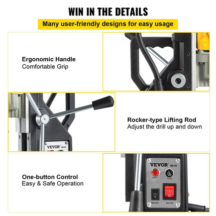 Magnetic Drill, 1100W 1.57" Boring Diameter, 2697lbf/12000N Portable Electric Mag Drill Press with 7 Bits, 580 RPM Max Speed Drilling Machine for any Surface and Home Improvement.