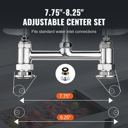 VEVOR Commercial Faucet with Pre-Rinse Sprayer, 44" Height, 8" Center, 12" Swing Spout, Deck Mount Kitchen Sink Faucet, Brass Constructed Device with Pull Down Spray, for 1/2/3 Compartment Sink.
