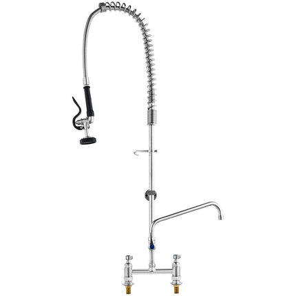 VEVOR Commercial Faucet with Pre-Rinse Sprayer, 44" Height, 8" Center, 12" Swing Spout, Deck Mount Kitchen Sink Faucet, Brass Constructed Device with Pull Down Spray, for 1/2/3 Compartment Sink.
