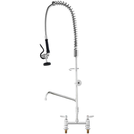 VEVOR Commercial Faucet with Pre-Rinse Sprayer, 44" Height, 8" Center, 12" Swing Spout, Deck Mount Kitchen Sink Faucet, Brass Constructed Device with Pull Down Spray, for 1/2/3 Compartment Sink.
