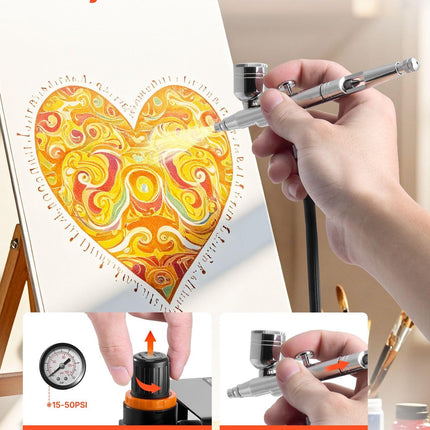Airbrush Kit Air Brush Kit 1/6 HP Air Compressor 1 Airbrush 3 Tips Paint.