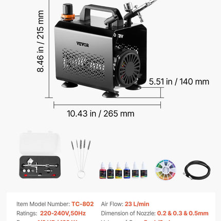 Airbrush Kit Air Brush Kit 1/6 HP Air Compressor 1 Airbrush 3 Tips Paint.