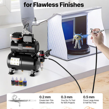 Airbrush Kit Air Brush Kit 1/6 HP Air Compressor Tank 1 Airbrush 3 Tips.