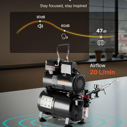 Airbrush Kit Air Brush Kit 1/6 HP Air Compressor Tank 1 Airbrush 3 Tips.