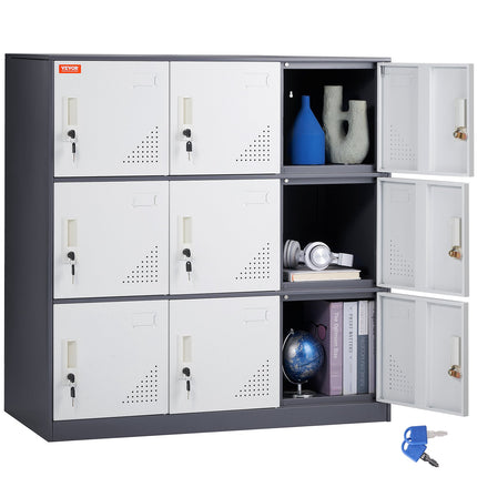 9 Doors Metal Storage Cabinet Employees Steel Storage Cabinet Office Gray.