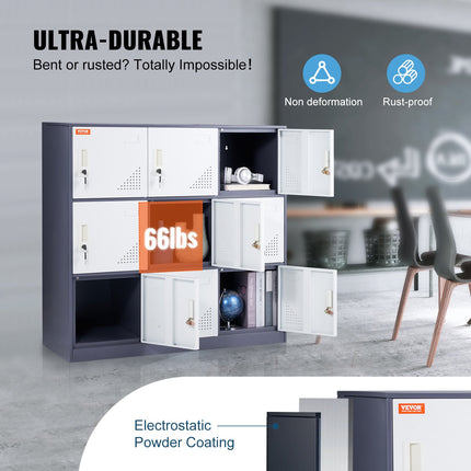 9 Doors Metal Storage Cabinet Employees Steel Storage Cabinet Office Gray.