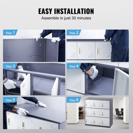 9 Doors Metal Storage Cabinet Employees Steel Storage Cabinet Office Gray.