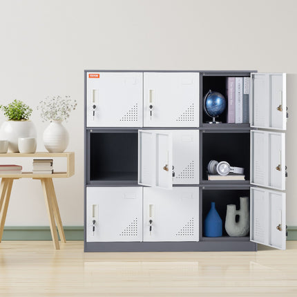 9 Doors Metal Storage Cabinet Employees Steel Storage Cabinet Office Gray.