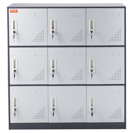 9 Doors Metal Storage Cabinet Employees Steel Storage Cabinet Office Gray.
