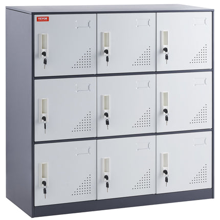9 Doors Metal Storage Cabinet Employees Steel Storage Cabinet Office Gray.