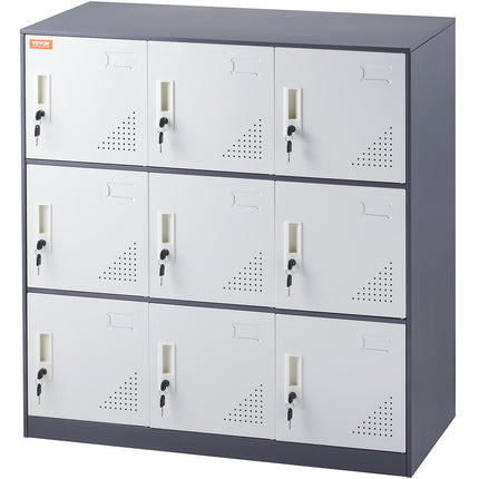 9 Doors Metal Storage Cabinet Employees Steel Storage Cabinet Office Gray.