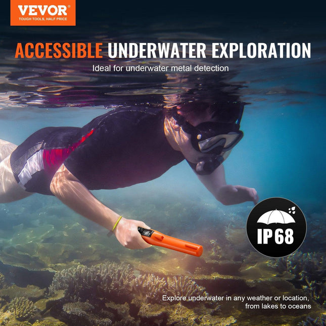 Metal Detector Pinpointer IP68 Waterproof Handheld Detector Wand with LCD.