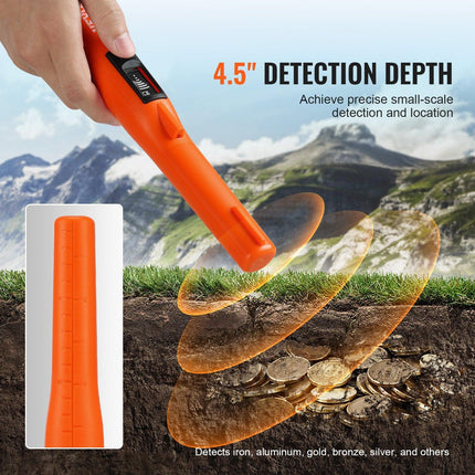 Metal Detector Pinpointer IP68 Waterproof Handheld Detector Wand with LCD.