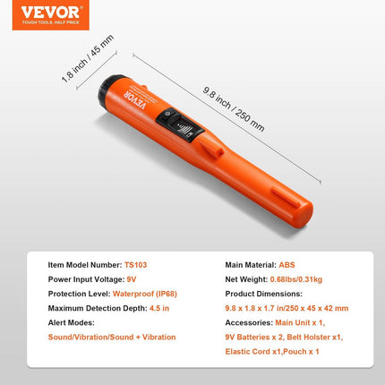 Metal Detector Pinpointer IP68 Waterproof Handheld Detector Wand with LCD.