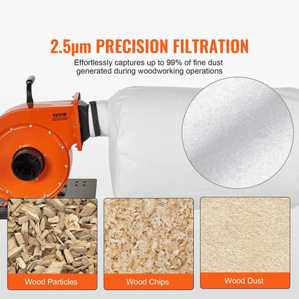 Dust Collector, 1HP 460 CFM Air Flow, Rolling Dust Collector with 80L Large Dust Collection Bag, 2.5 Micron Bag Filtration, Industrial Workshop Mobile Wood Dust Container with Handle and Wheels.