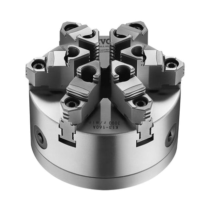 6-Jaw Lathe Chuck, 6 Inch (160 mm), Self-Centering Chuck with D1-4 Cam Lock Backing Plate, 0.12-5.71 in (3-145 mm) Clamping Range with T-wrench Screws, HT300 Material, for Wood Metal Lathe.