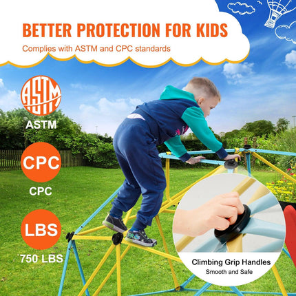 Climbing Dome, 8FT Geometric Dome Climber with Slide, for Kids 3 to 9 Years Old, Jungle Gym Supports 600LBS and Easy Assembly, with Climbing Grip, Outdoor and Indoor Play Equipment for Kids.