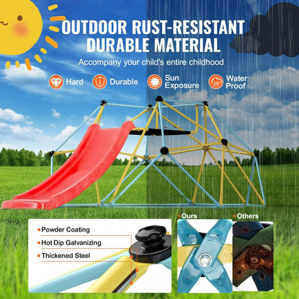 Climbing Dome, 8FT Geometric Dome Climber with Slide, for Kids 3 to 9 Years Old, Jungle Gym Supports 600LBS and Easy Assembly, with Climbing Grip, Outdoor and Indoor Play Equipment for Kids.