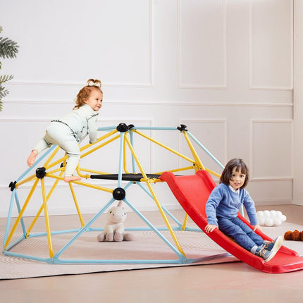 Climbing Dome, 8FT Geometric Dome Climber with Slide, for Kids 3 to 9 Years Old, Jungle Gym Supports 600LBS and Easy Assembly, with Climbing Grip, Outdoor and Indoor Play Equipment for Kids.