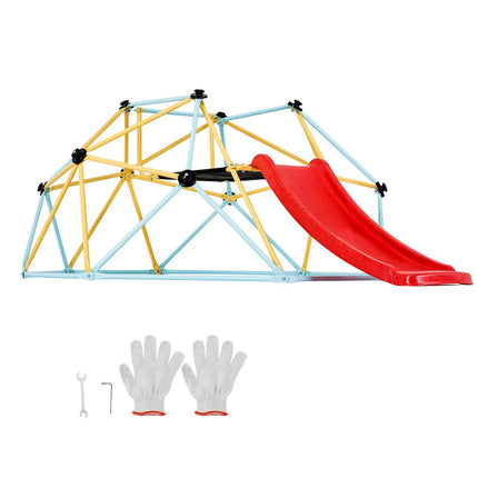 Climbing Dome, 8FT Geometric Dome Climber with Slide, for Kids 3 to 9 Years Old, Jungle Gym Supports 600LBS and Easy Assembly, with Climbing Grip, Outdoor and Indoor Play Equipment for Kids.