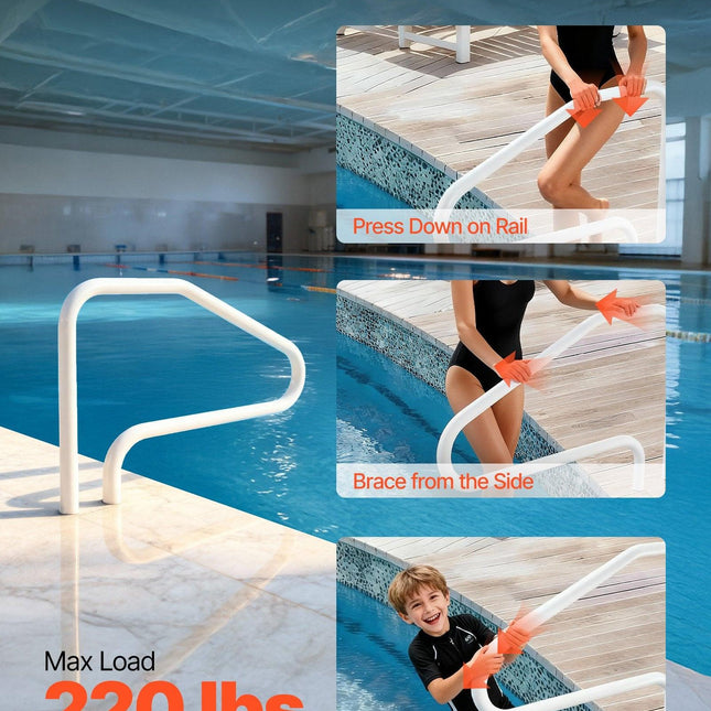 Pool Rail, 122 x 81.3 cm Pool Handrail, 100kg Load Capacity Heavy Duty Stainless Steel Swimming Handrail, Seamless Welding, Recessed or Base Mount, for Poolside, Water Parks, Spa Centers.