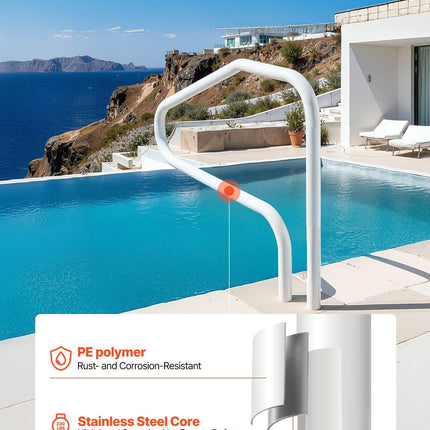 Pool Rail, 122 x 81.3 cm Pool Handrail, 100kg Load Capacity Heavy Duty Stainless Steel Swimming Handrail, Seamless Welding, Recessed or Base Mount, for Poolside, Water Parks, Spa Centers.