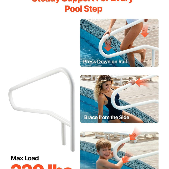 Pool Rail, 137.1 x 81.3 cm Pool Handrail, 100kg Load Capacity Heavy Duty Stainless Steel Swimming Handrail, Seamless Welding, Recessed or Base Mount, for Poolside, Water Parks, Spa Centers.