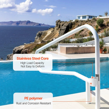 Pool Rail, 137.1 x 81.3 cm Pool Handrail, 100kg Load Capacity Heavy Duty Stainless Steel Swimming Handrail, Seamless Welding, Recessed or Base Mount, for Poolside, Water Parks, Spa Centers.