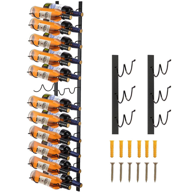 Wall Mounted Wine Rack, 12x2 Bottles Wine Holder Towel Rack, Black Steel Vertical Wine Rack, Modern Decorative Wall Mounted Wine Bottle Holder, Forward Design Simple Storage Wall Rack 48x11x1 In.