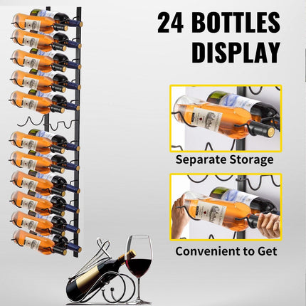 Wall Mounted Wine Rack, 12x2 Bottles Wine Holder Towel Rack, Black Steel Vertical Wine Rack, Modern Decorative Wall Mounted Wine Bottle Holder, Forward Design Simple Storage Wall Rack 48x11x1 In.