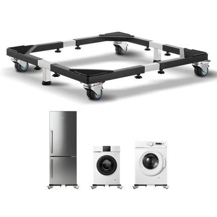 Fridge Stand Mobile Base, 1200 lbs Load Capacity, Washing Machine Stand with 8 Locking Twin Wheels and 4 Brakes, 23-36.6 Inches Adjustable Furniture Dolly for Washer, Refrigerator and Dryer.