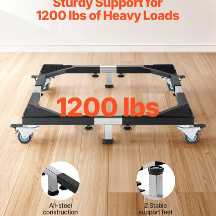 Fridge Stand Mobile Base, 1200 lbs Load Capacity, Washing Machine Stand with 8 Locking Twin Wheels and 4 Brakes, 23-36.6 Inches Adjustable Furniture Dolly for Washer, Refrigerator and Dryer.