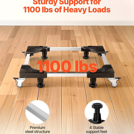 Fridge Stand Mobile Base, 1100 lbs Load Capacity, Washing Machine Stand with 8 Locking Twin Wheels and 4 Brakes, 27.5 -35.4 Inches Adjustable Furniture Dolly for Washer, Refrigerator and Dryer.