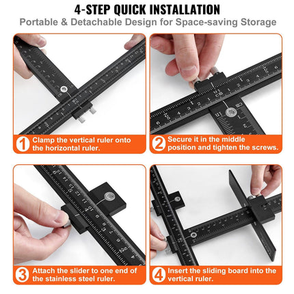 Cabinet Hardware Jig, Aluminum Alloy Cabinet Handle Jig with Center Punch, Adjustable Cabinet Hardware Template Tool, for Installation of Door Drawer Front Knobs Handles and Pulls.