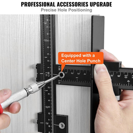 Cabinet Hardware Jig, Aluminum Alloy Cabinet Handle Jig with Center Punch, Adjustable Cabinet Hardware Template Tool, for Installation of Door Drawer Front Knobs Handles and Pulls.