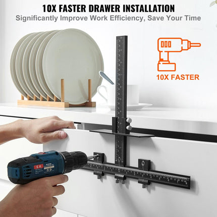 Cabinet Hardware Jig, Aluminum Alloy Cabinet Handle Jig with Center Punch, Adjustable Cabinet Hardware Template Tool, for Installation of Door Drawer Front Knobs Handles and Pulls.