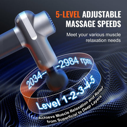 Massage Gun Deep Tissue, Percussion Muscle Massager for Athletes - with 5 Speed Levels & 6 Massage Heads, 7.4V 2500mAh Batteries, Handheld Electric Massage Gun for Pain Relief, Muscle Relaxation.