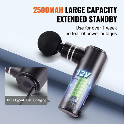 Massage Gun Deep Tissue, Percussion Muscle Massager for Athletes - with 4 Speed Levels & 4 Massage Heads, 12V 2500mAh Batteries, Handheld Electric Massage Gun for Pain Relief, Muscle Relaxation.