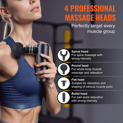 Massage Gun Deep Tissue, Percussion Muscle Massager for Athletes - with 4 Speed Levels & 4 Massage Heads, 12V 2500mAh Batteries, Handheld Electric Massage Gun for Pain Relief, Muscle Relaxation.