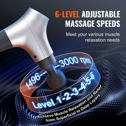 Massage Gun Deep Tissue, Percussion Muscle Massager for Athletes - with 6 Speed Levels & 4 Massage Heads, 12V 2500mAh Batteries, Handheld Electric Massage Gun for Pain Relief, Muscle Relaxation.