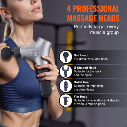 Massage Gun Deep Tissue, Percussion Muscle Massager for Athletes - with 6 Speed Levels & 4 Massage Heads, 12V 2500mAh Batteries, Handheld Electric Massage Gun for Pain Relief, Muscle Relaxation.